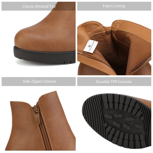 Comfortable Low Heel Chunky Ankle Boots - TAN PU - 3